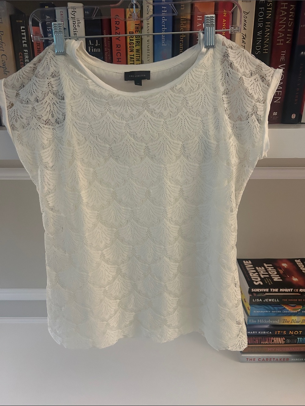 The Limited Ivory Lace Overlay Short Sleeve Blouse